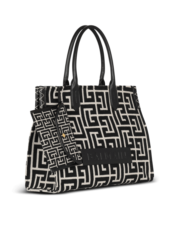 Balmain Paris Sac Cabas B-Army 42 En Jacquard Monogramme Et Cuir Noir - Femme