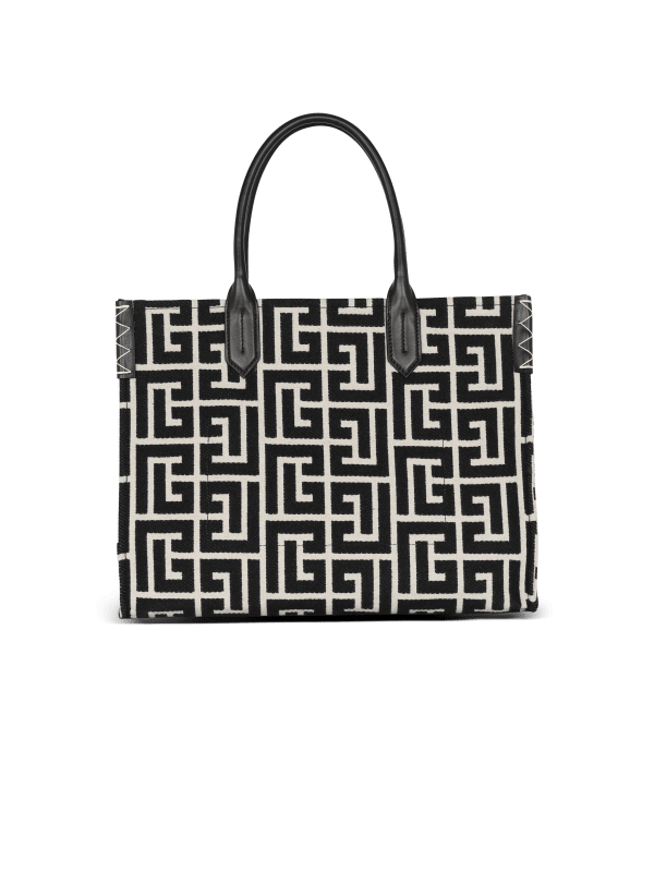 Balmain Paris Sac Cabas B-Army 42 En Jacquard Monogramme Et Cuir Noir - Femme