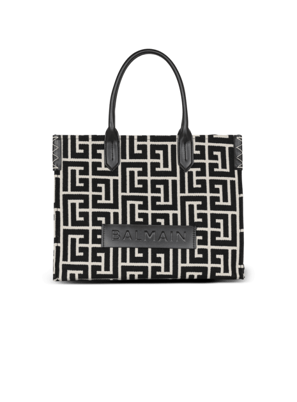 balmain paris Sac Cabas B-Army 42 en jacquard monogramme et cuir noir - Femme