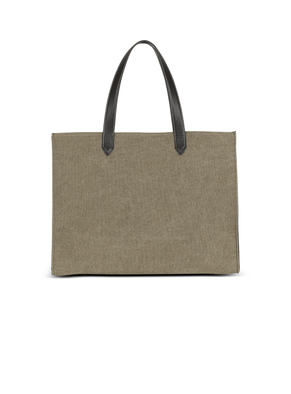 Balmain Paris Sac Cabas B-Army 42 En Toile Et Détails Cuir Kaki - Femme