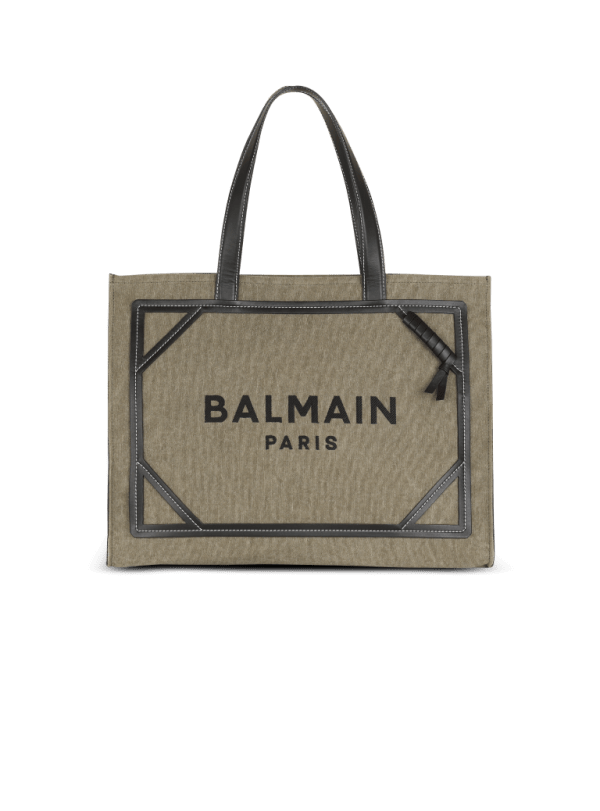 balmain paris Sac Cabas B-Army 42 en toile et détails cuir kaki - Femme