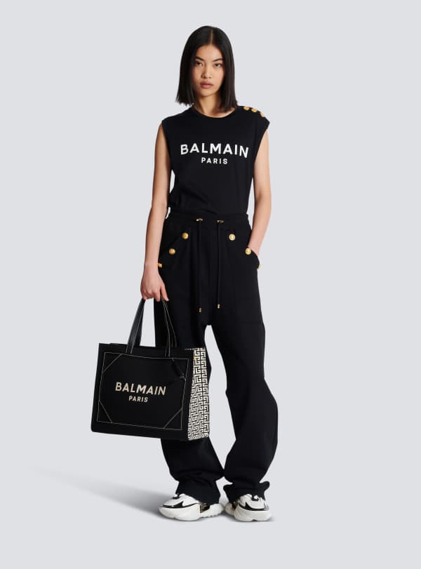 Balmain Paris Sac Cabas B-Army 42 En Toile Monogramme Et Cuir Noir - Femme