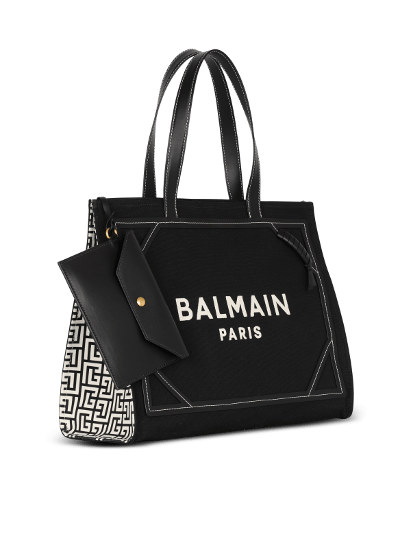 Balmain Paris Sac Cabas B-Army 42 En Toile Monogramme Et Cuir Noir - Femme