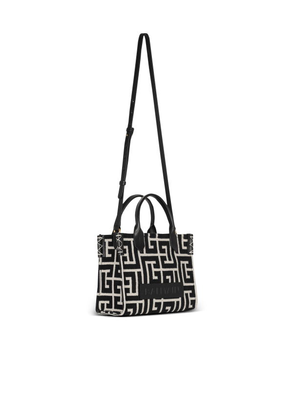 Balmain Paris Sac Cabas B-Army En Jacquard Monogramme Et Cuir Noir - Femme