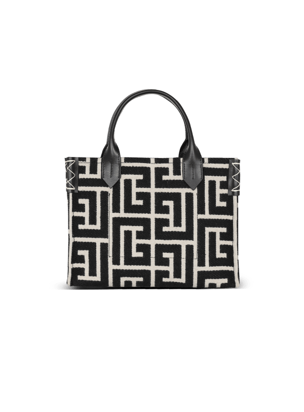 Balmain Paris Sac Cabas B-Army En Jacquard Monogramme Et Cuir Noir - Femme