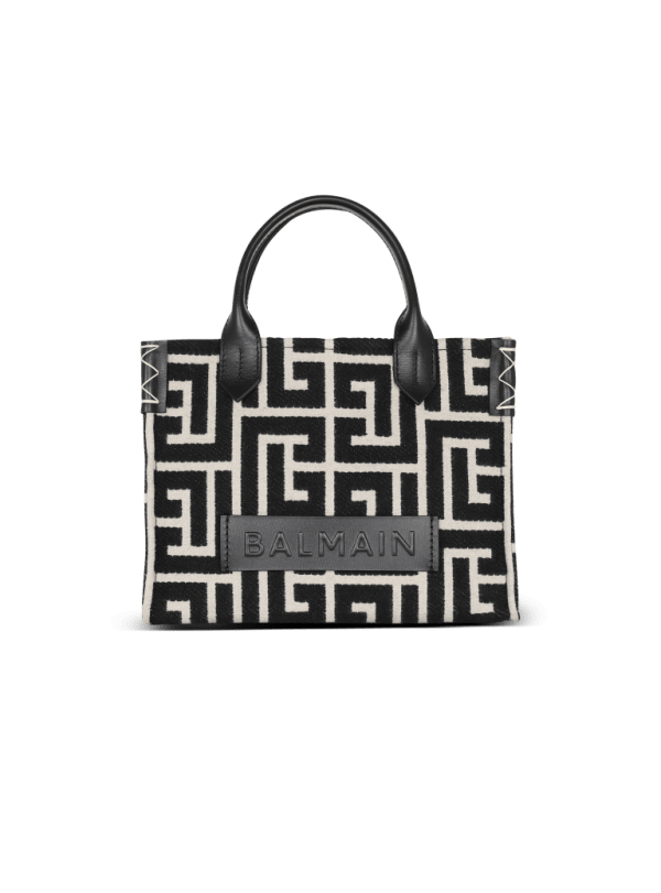 balmain paris Sac Cabas B-Army en jacquard monogramme et cuir noir - Femme
