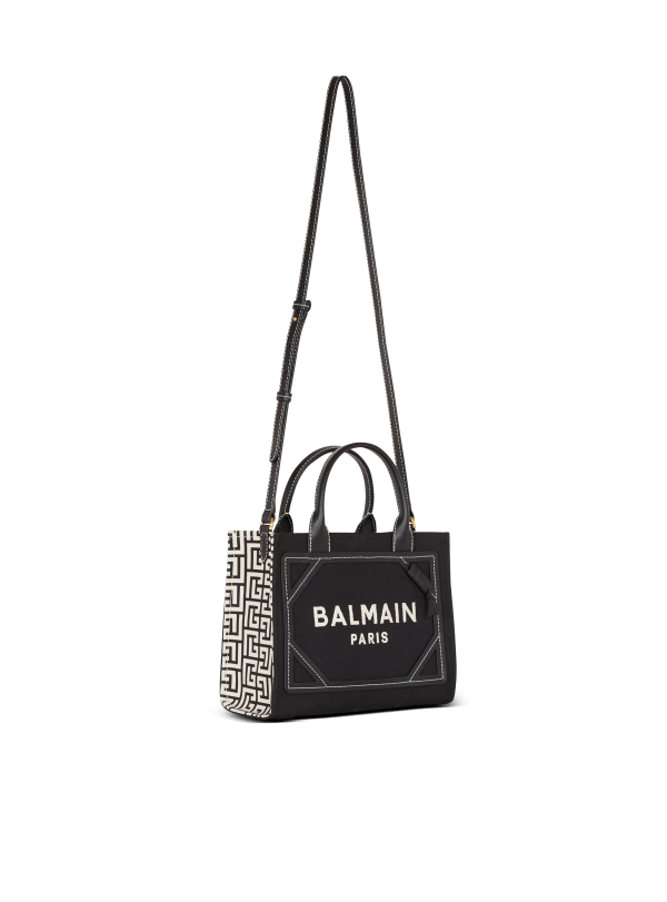 Balmain Paris Sac Cabas B-Army En Toile Monogramme Et Cuir Lisse Noir - Femme
