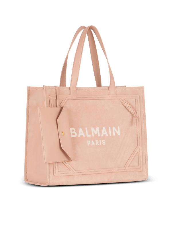 Balmain Paris Sac Cabas B-Army Medium En Cuir Suédé Beige - Femme