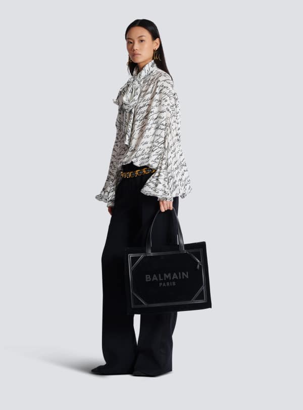 Balmain Paris Sac Cabas B-Army Medium En Cuir Suédé Noir - Femme