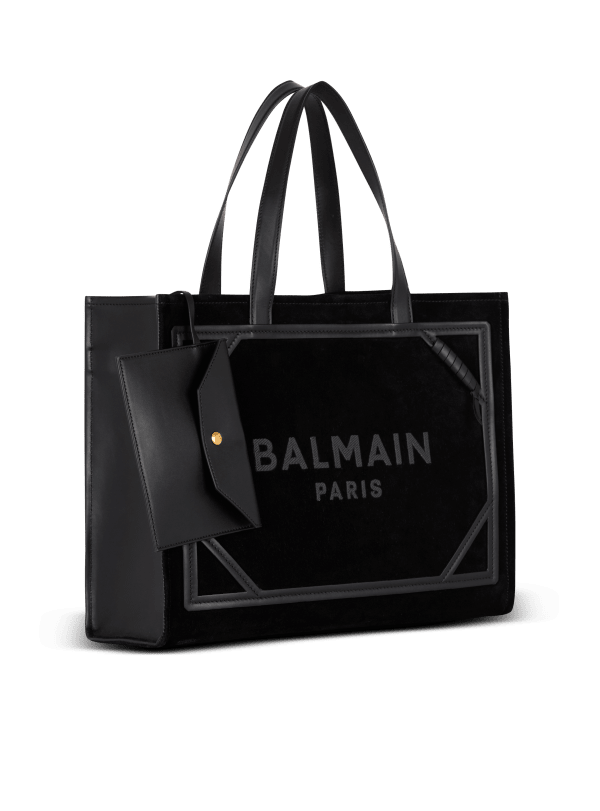 Balmain Paris Sac Cabas B-Army Medium En Cuir Suédé Noir - Femme