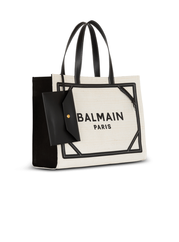 Balmain Paris Sac Cabas B-Army Medium En Raphia Gris - Femme