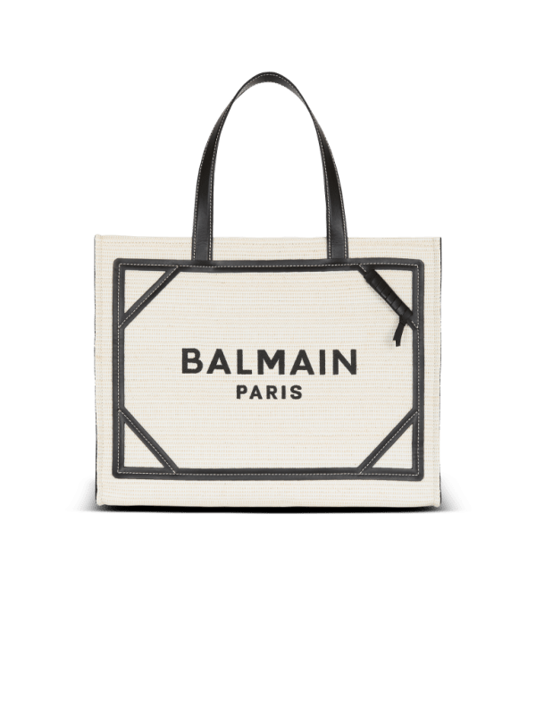 balmain paris Sac Cabas B-Army Medium en raphia gris - Femme
