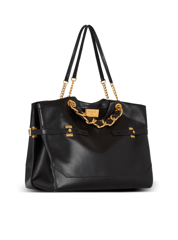 Balmain Paris Sac Cabas Crewneck En Cuir De Veau Noir - Femme