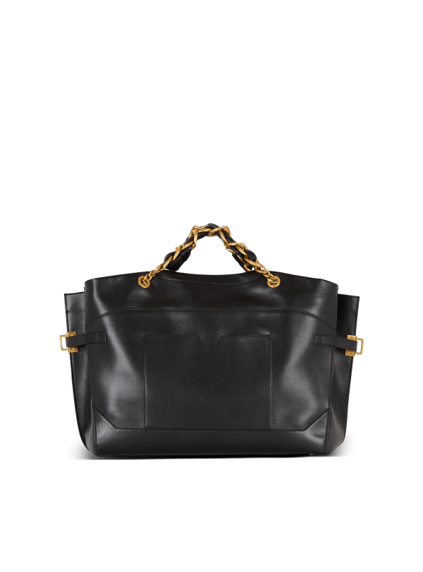 Balmain Paris Sac Cabas Crewneck En Cuir De Veau Noir - Femme