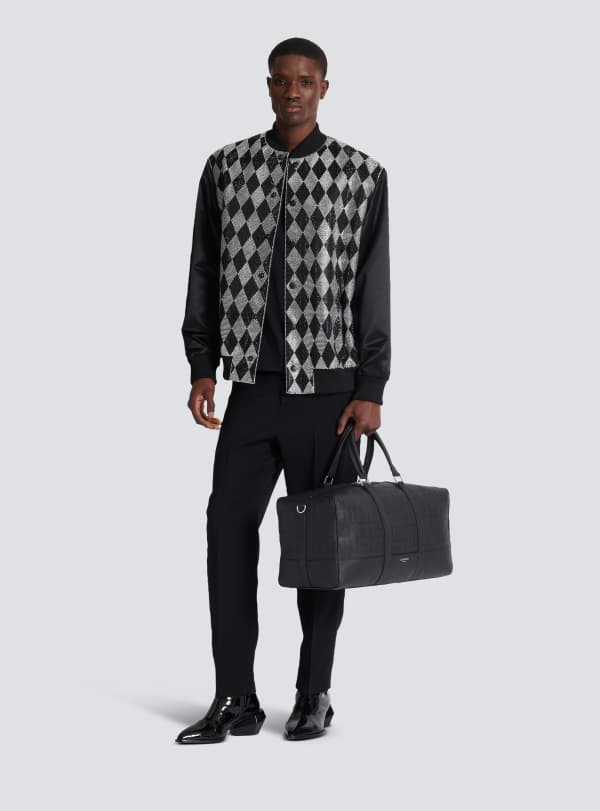 Balmain Paris Sac De Voyage En Cuir Grainé Noir - Homme