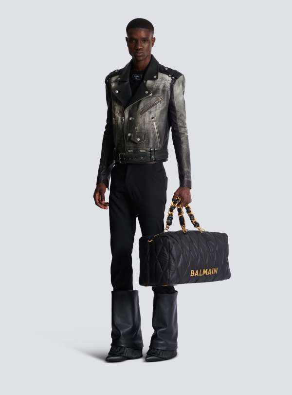 Balmain Paris Sac De Voyage En Nylon Matelassé à Motif Diamond Noir - Homme