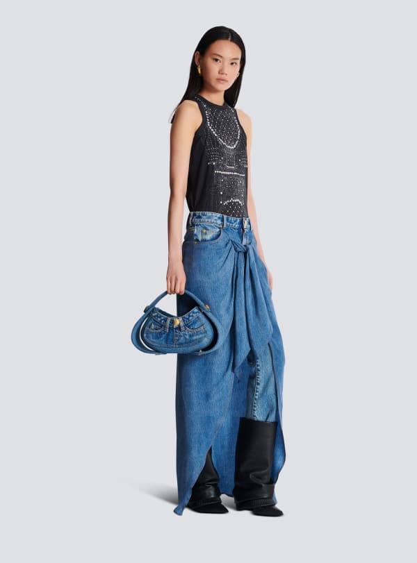 Balmain Paris Sac Jolie Madame Medium En Denim Bleu - Femme