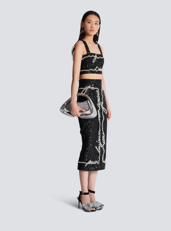 Balmain Paris Sac Jolie Madame Medium En Strass Argent - Femme