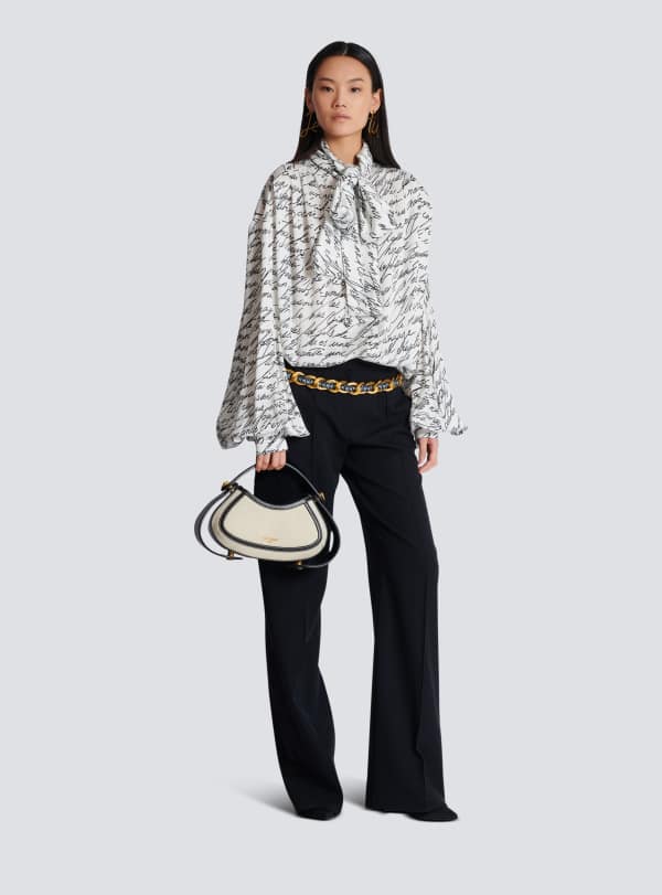 Balmain Paris Sac Jolie Madame Medium En Toile Et Cuir Beige - Femme