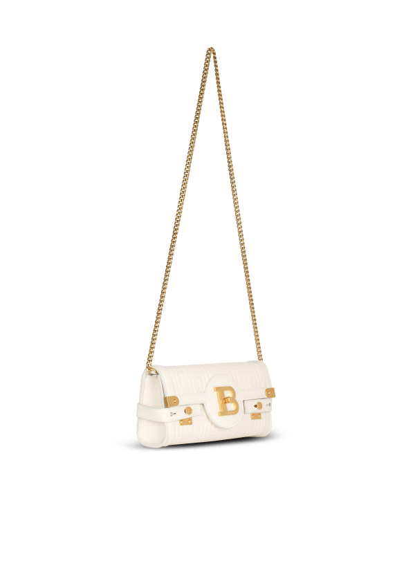 Balmain Paris Sac Pochette B-Buzz 23 En Cuir Grainé Monogramme Beige - Femme