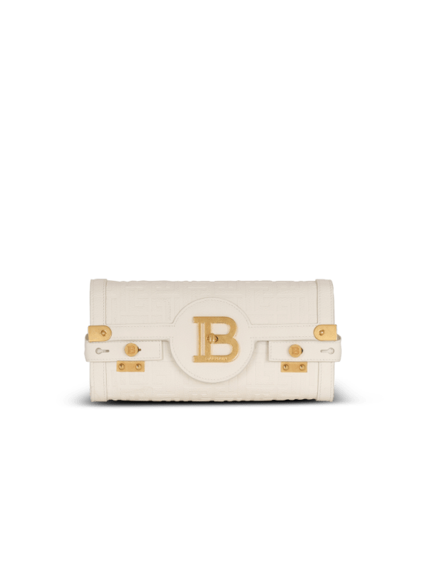 balmain paris Sac Pochette B-Buzz 23 en cuir grainé monogramme beige - Femme