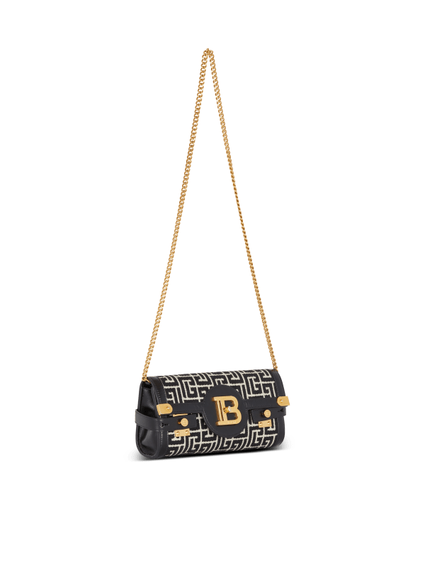 Balmain Paris Sac Pochette B-Buzz 23 En Jacquard Et Cuir Noir - Femme