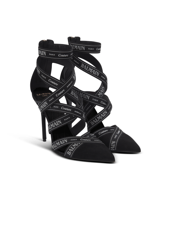 Balmain Paris Sandales Couture En Cuir Suédé à Motif Ruban Balmain Noir - Femme