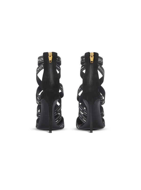 Balmain Paris Sandales Couture En Cuir Suédé à Motif Ruban Balmain Noir - Femme