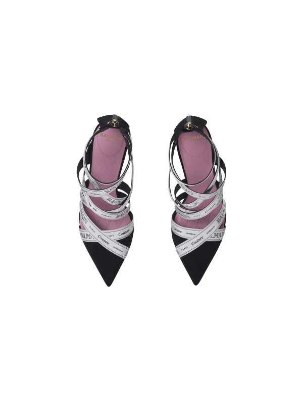 Balmain Paris Sandales Couture En Cuir Suédé à Motif Ruban Balmain Blanc - Femme