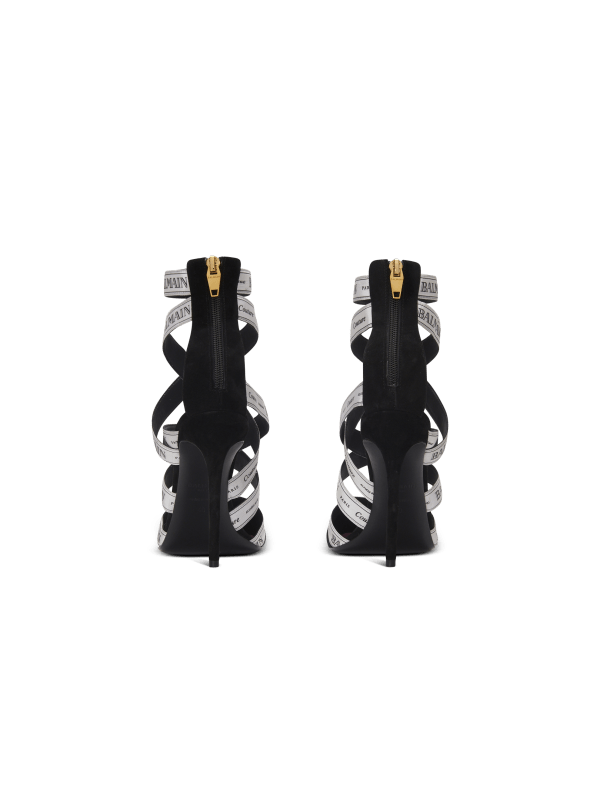 Balmain Paris Sandales Couture En Cuir Suédé à Motif Ruban Balmain Blanc - Femme