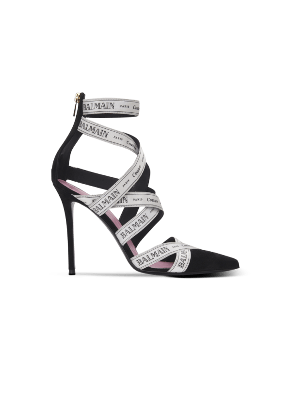 balmain paris Sandales Couture en cuir suédé à motif Ruban Balmain blanc - Femme