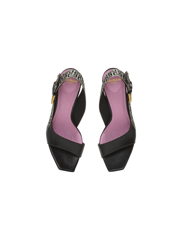 Balmain Paris Sandales Ruby En Cuir De Veau Et Monogramme PB Labyrinthe Noir - Femme