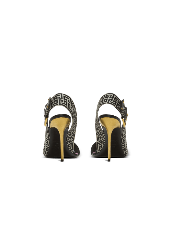 Balmain Paris Sandales Ruby En Cuir De Veau Et Monogramme PB Labyrinthe Noir - Femme