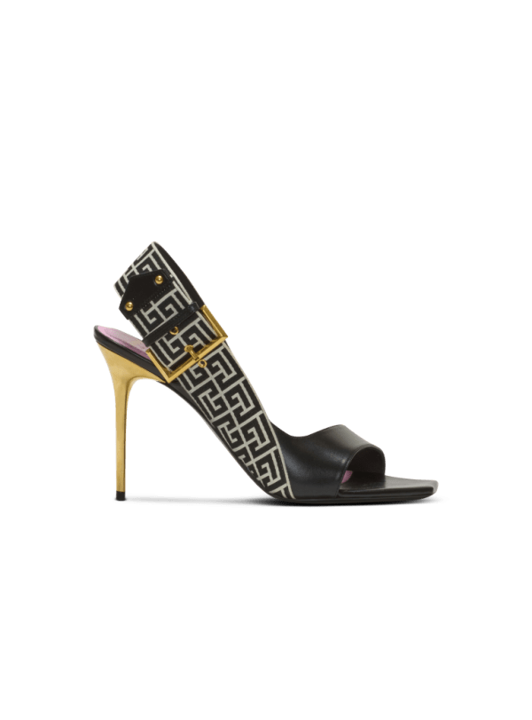 balmain paris Sandales Ruby en cuir de veau et monogramme PB Labyrinthe noir - Femme