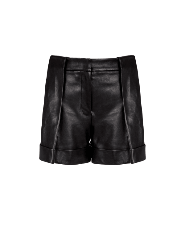 balmain paris Short à plis en cuir d'agneau noir - Femme balmain paris Short à plis en cuir d'agneau noir - Femme