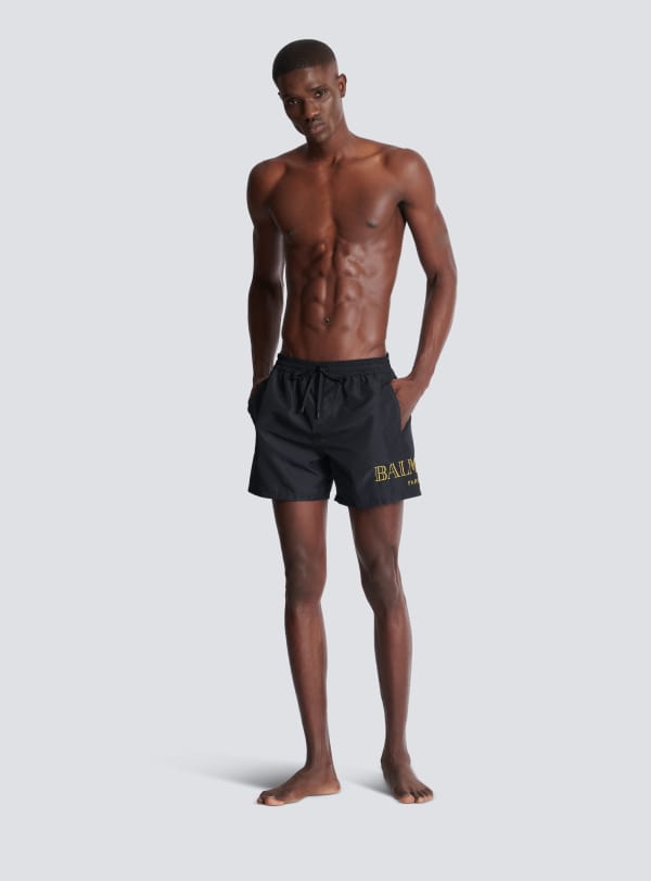 Balmain Paris Short De Bain à Logo Balmain Bleu Marine - Homme