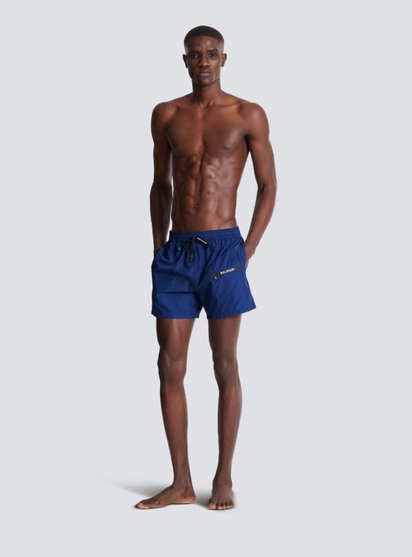 Balmain Paris Short De Bain à Logo Balmain Bleu Marine - Homme