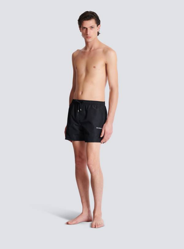Balmain Paris Short De Bain à Logo Balmain Noir - Homme