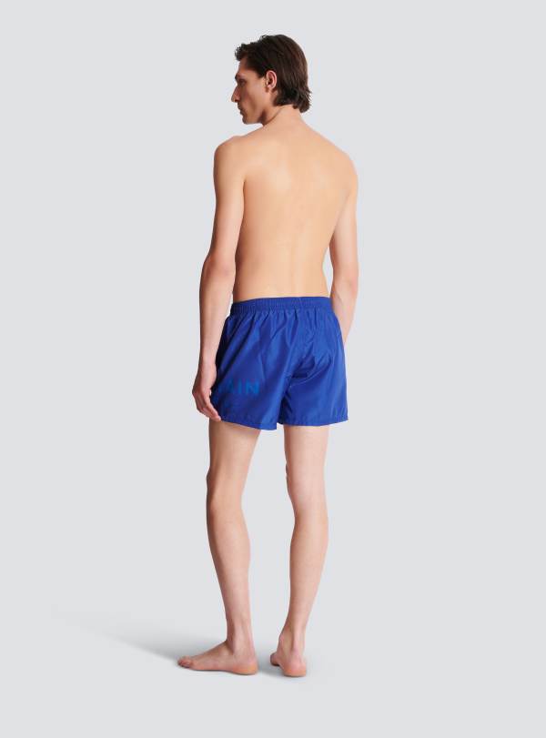 Balmain Paris Short De Bain Imprimé Balmain Paris Bleu - Homme