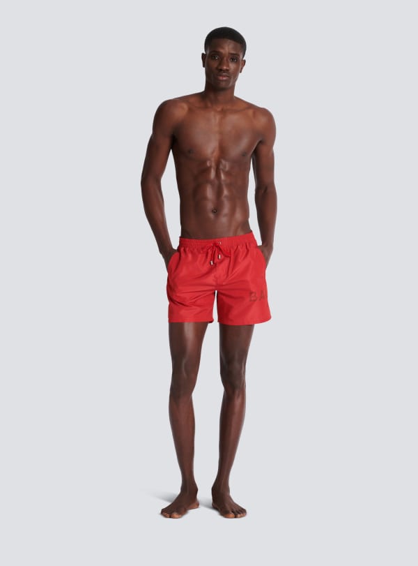 Balmain Paris Short De Bain Imprimé Balmain Paris Rouge - Homme