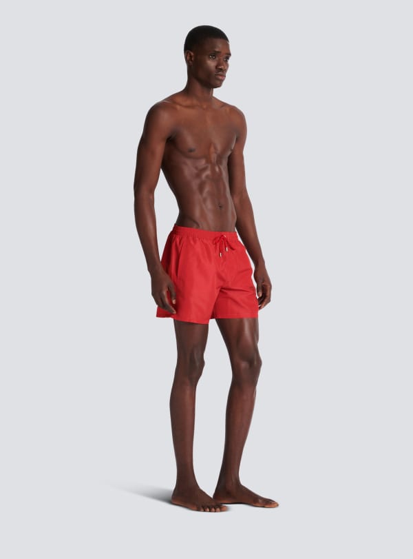 Balmain Paris Short De Bain Imprimé Balmain Paris Rouge - Homme