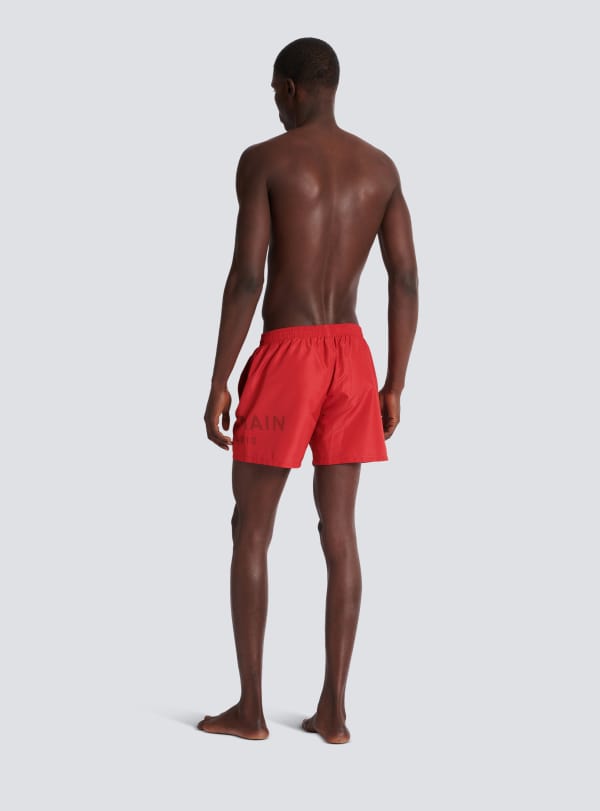 Balmain Paris Short De Bain Imprimé Balmain Paris Rouge - Homme