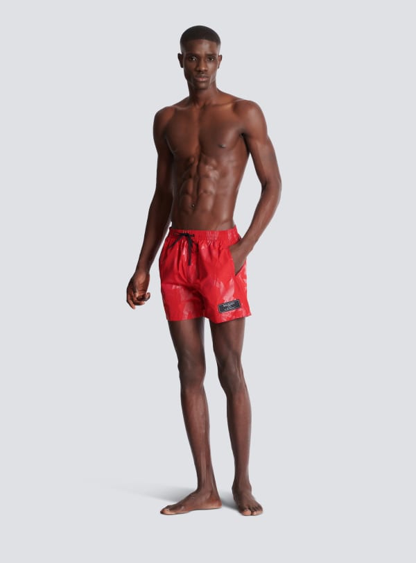Balmain Paris Short De Bain Imprimé Swallow Rouge - Homme