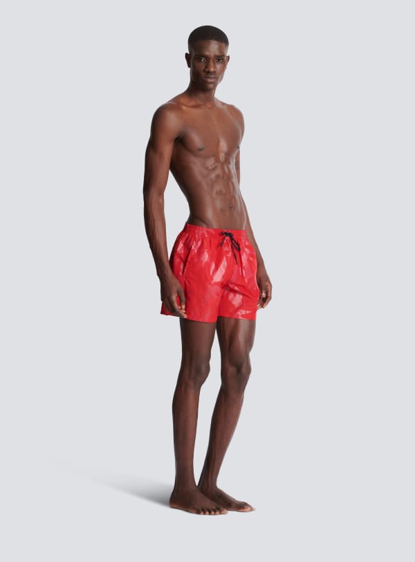 Balmain Paris Short De Bain Imprimé Swallow Rouge - Homme