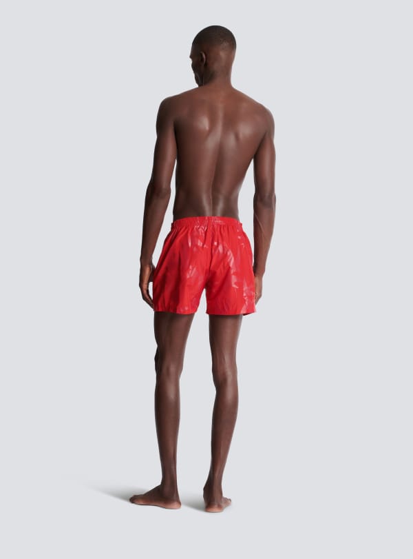 Balmain Paris Short De Bain Imprimé Swallow Rouge - Homme