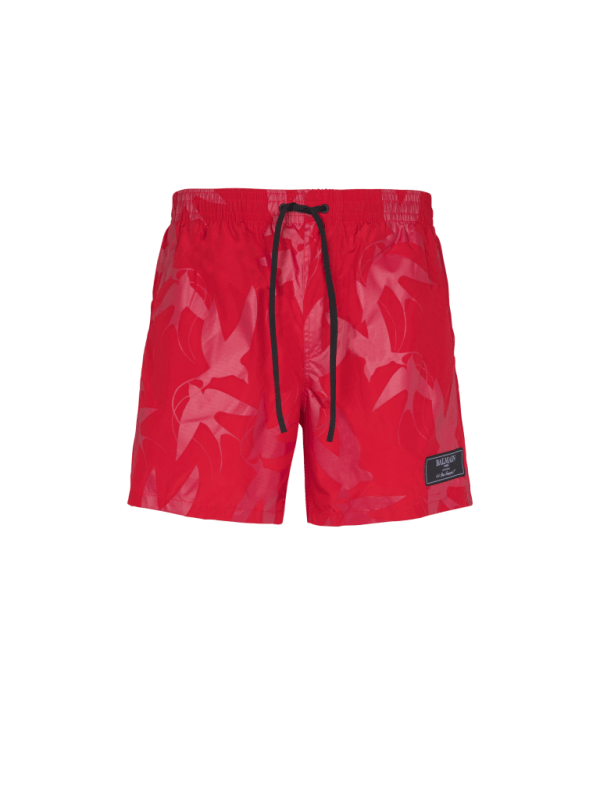 balmain paris Short de bain imprimé Swallow rouge - Homme
