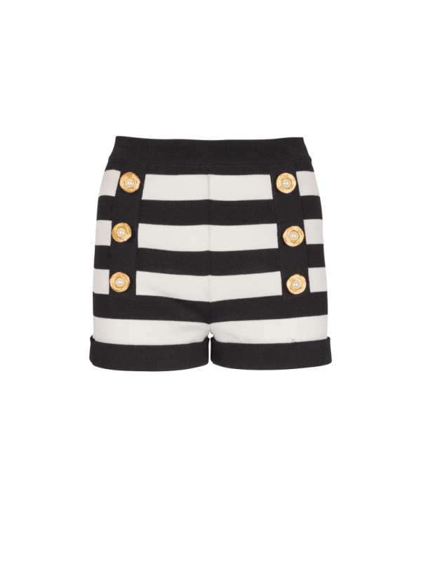 balmain paris Short en maille motif Marinière noir - Femme