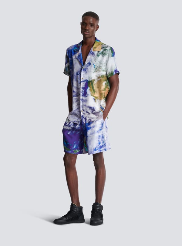 Balmain Paris Short En Soie Imprimée Earth Multicolore - Homme