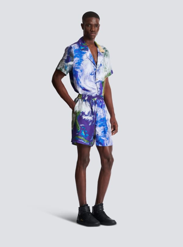 Balmain Paris Short En Soie Imprimée Earth Multicolore - Homme