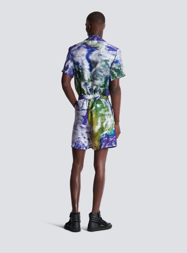 Balmain Paris Short En Soie Imprimée Earth Multicolore - Homme